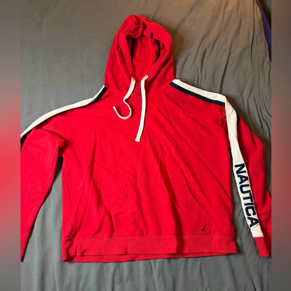 Nautica Red Sweatshirt with Navy and White Stripes